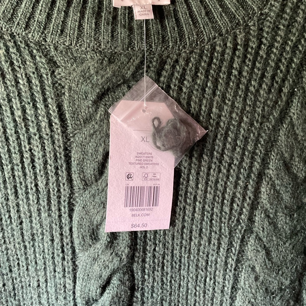 Wonderly Cable Knit Sweater. NWT Dark green. Size XL - Picture 7 of 10
